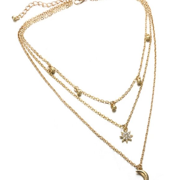 NEW Star Moon Multi Layered Pendant Necklace - Picture 3 of 4